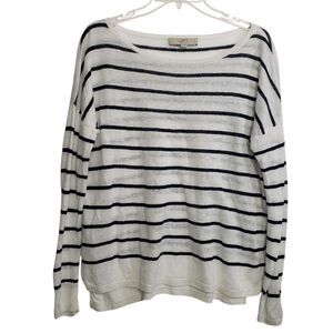 Loft Woman's 100% Linen, Sheer, Striped Sweater, Size Medium